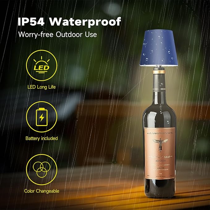 2025 New Wireless Bottle Lamp - LED Bottle Lights for Liquor & Wine Bottles, Cordless Lampshade, Whiskey Bottle Top Light, Bottle Stopper Night Light Kit, Rechargeable 3-Tone Touch-Dimmable - Bloomnest