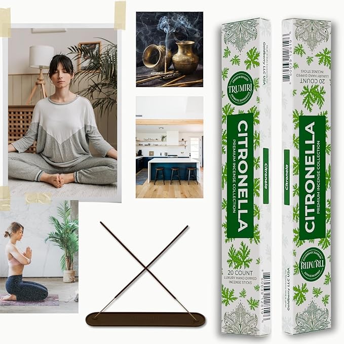 Citronella Incense Sticks for Outdoor Camping - Total 120 Insence-Sticks - 6 Packs of 20 Insense - Inciensos - Inscents - Natural Non Toxic Ingredients - Incents - Incence - Inscense