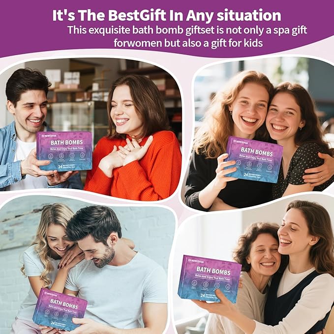 Bath Bombs Christmas Stocking Stuffers for Teen Girls for Women Mom Her Set, 24-Pack Aromatherapy Bubble Bath, Handmade Natural & Organic, Spa Relaxing Birthday Gifts for Men, White Elephant Gifts