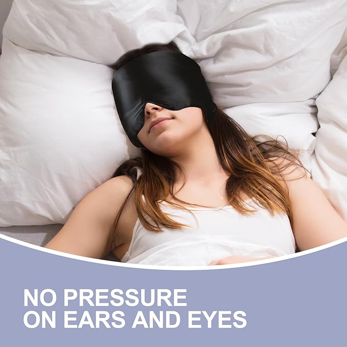 Mulberry Silk Sleep Mask for Side and Back Sleepers, Blackout Eye Mask for Sleeping for Women Men with Adjustable Band, Comfortable Soft Pressureless Eye Cover for Sleeping in Large Size - Bloomnest