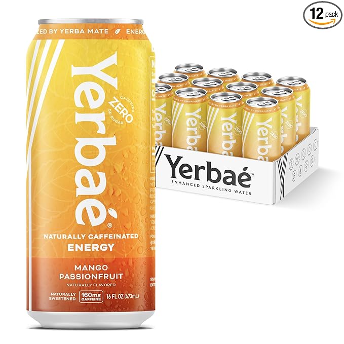 Yerbaé Mango Passion Fruit Functional Energy Drink - 0 Sugar, 0 Calories, 0 Carbs. Yerbae is Energized by Yerba Mate, Plant-Based, Healthy Alternative to Sugary Energy Beverages, 16oz cans (12 Pack) - Bloomnest