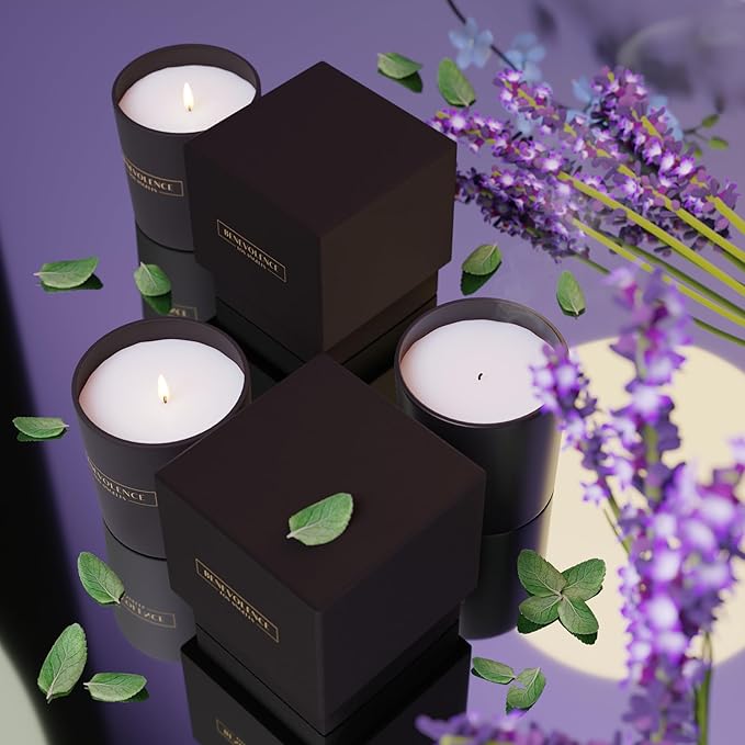 Benevolence LA Lavender, Mint & Sage Scented Candle | Soy Christmas Candles, Black Candle for Home | Holiday Candles Gifts for Women and Men | Home Fragrance | Aromatherapy| 8oz, 45 Hour Burn - Bloomnest