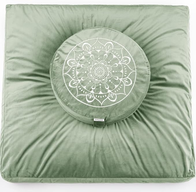 Hihealer Meditation Cushion - Large Velvet Zafu Floor Pillow for Adults and Women - Comfortable Yoga Pillow with Traditional Tibetan Buckwheat Filling for Meditation and Relaxation - Bloomnest