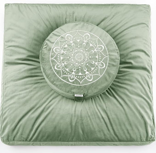 Hihealer Meditation Cushion - Large Velvet Zafu Floor Pillow for Adults and Women - Comfortable Yoga Pillow with Traditional Tibetan Buckwheat Filling for Meditation and Relaxation - Bloomnest