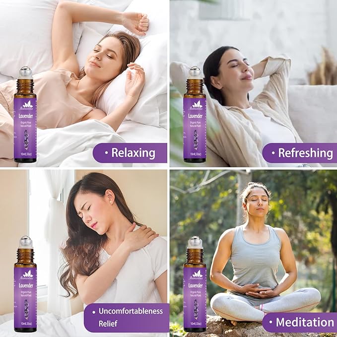 Lavender Essential Oil Roll On, Mumianhua Pre-Diluted Lavender Oil, Therapeutic Grade Aromatherapy Oil for Relaxation, Focus Pulse Points, Pillow, Skin, Massage Portable 0.33Oz Pocket Size - Bloomnest
