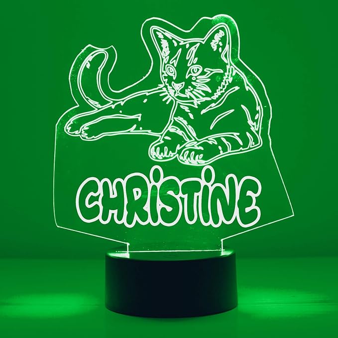 Kitty Cat Custom 3D Illusion Lamp with Remote | LED Night Light with Personalized Name, Logo, Image, Design | 4 Modes, 16 Light Colors | USB or Battery Power | Made in The USA - Bloomnest