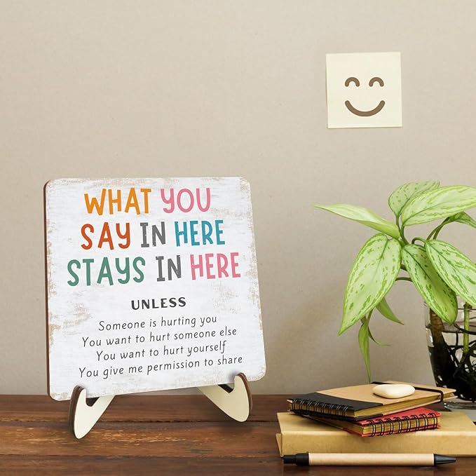 Positive Mental Health Office Decor Rustic Desk Decor Therapy Office School Counselor CBT Therapist Counseling Wood Sign Psychology Decoration for Home Farmhouse Table Shelf Plaque with Wood Stand - Bloomnest