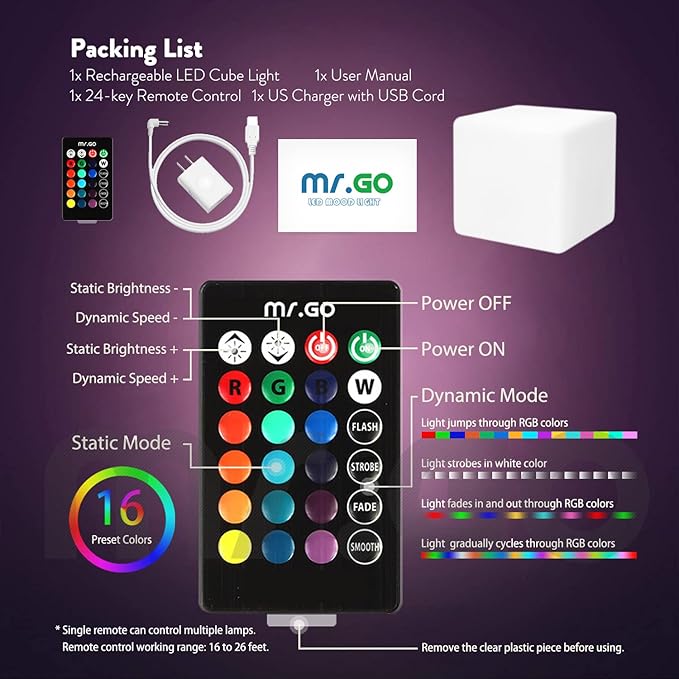 Mr.Go 14-Inch Color Changing LED Cube Light Stool, Glow Cube Seat for Kids, Modern LED Light Side Table, 16 RGB Colors LED Mood Lighting, Ideal for Home Garden Patio Bar Pool Party Decorative Lighting - Bloomnest