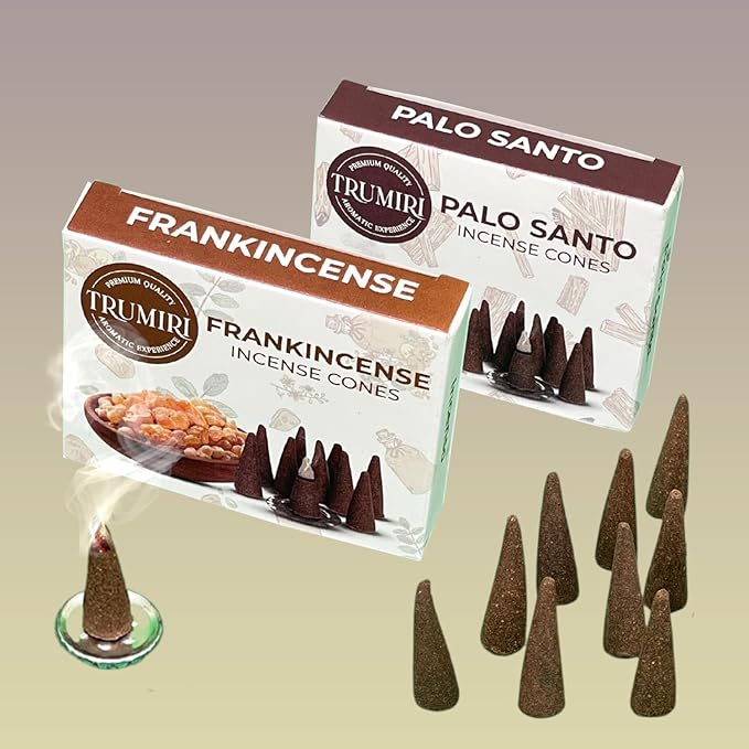TRUMIRI Incense Cones - Combo Pack of 20 Cone Incense - 10 Frankincense + 10 Palo Santo - Insence Cones - Incense Cones Scented - Cone Incense Scents - Insense Cones - Incent Cone TRUMIRI