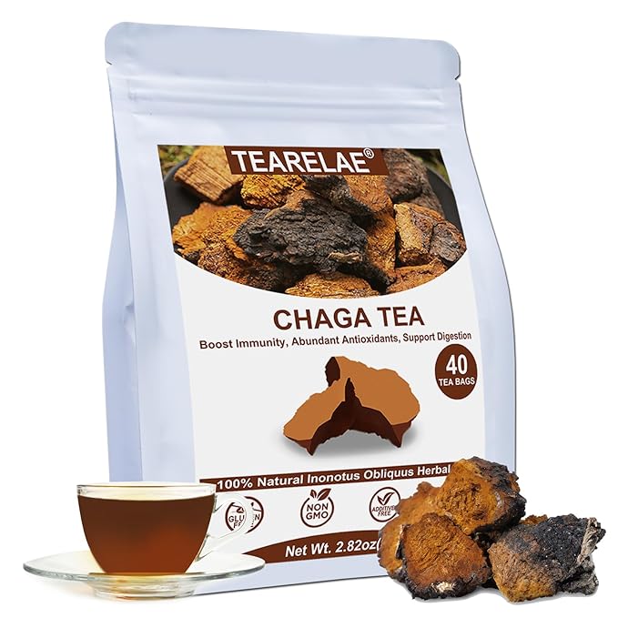 TEARELAE - Chaga Tea - 2g x 40 Count - Wild Harvest from Siberia - 100% Pure Natural Chaga Mushroom Tea Bag - Additive-Free - Non-GMO - Caffeine-free - Bloomnest