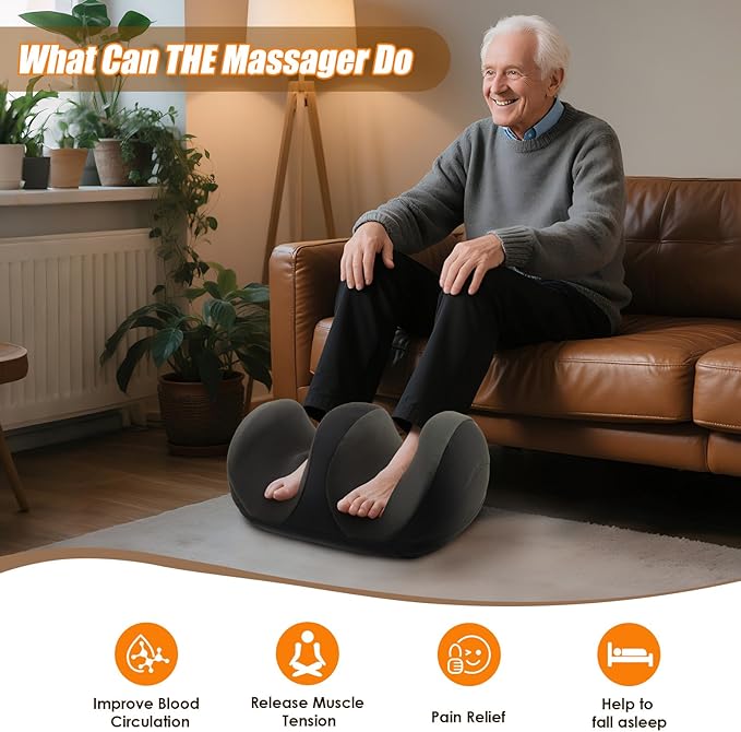 Foot Massager with Heat, Shiatsu Kneading Foot and Calf Electric Massager Machine with Roller, Massage Feet/Arm/Calf/Ankle for Relax, Plantar Fasciitis, Pain Relief, Gifts for Women & Men, Black - Bloomnest