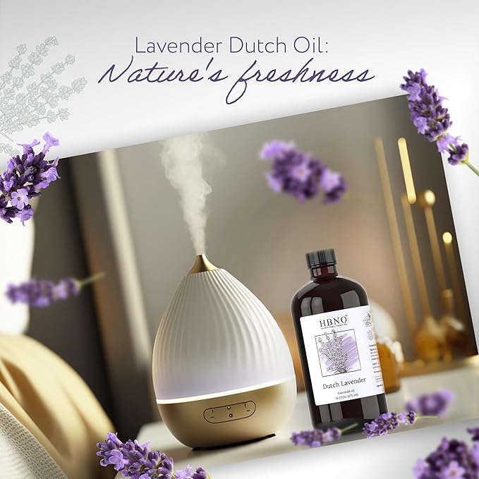HBNO Lavender Dutch Oil - 16 oz (475ml) Large Size - Ideal for Shampoos, Conditioners, Mouth Washes, Face wash, Lotions, and Skin Care Products (Glass Bottle). - Bloomnest