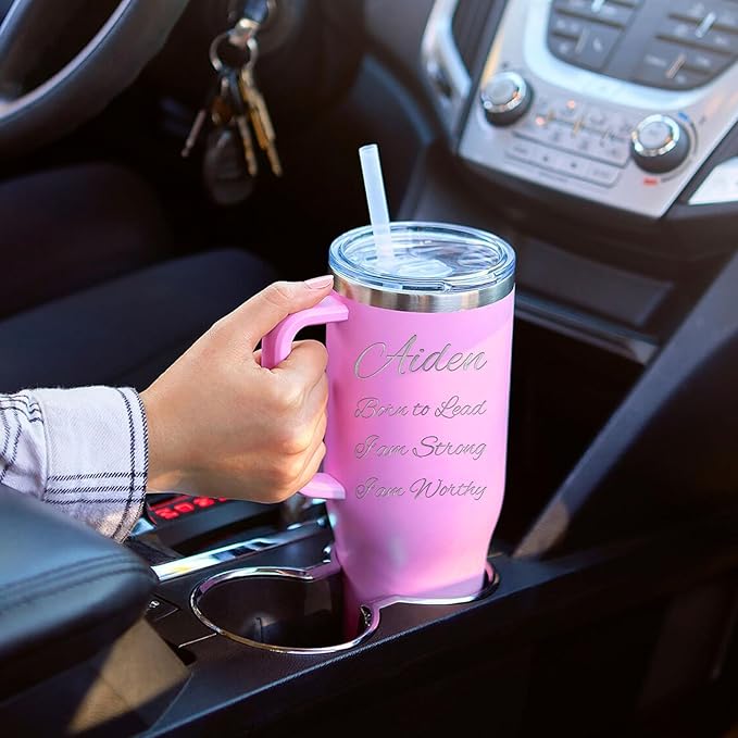 Personalized Tumbler with Handle, Custom 40oz Insulated Stainless Steel Travel Mug Coffee Cup with Engraved Name and Straw Lid, Personalized Gifts for Women Men Him Her (blue-31) - Bloomnest