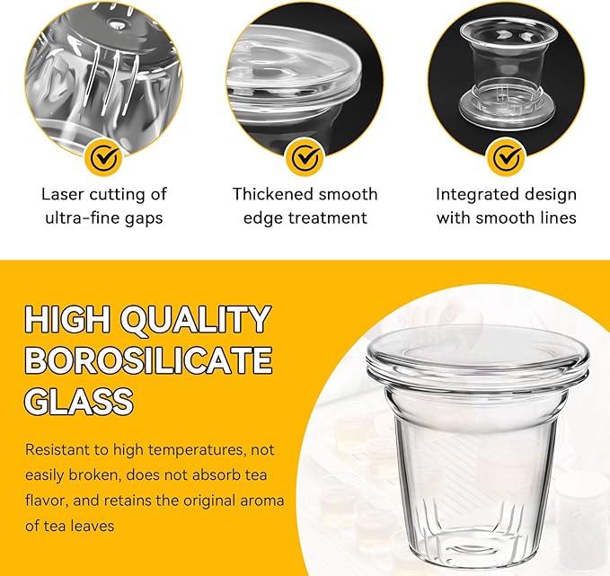Glass Tea Infuser with Dual-Purpose Lid/Coaster for Teabloom, Glass Tea Strainers for Loose Tea-leaves, Universal Steeper for Teapots, Mug, Bottle, Cup, Travel Tumblersm Microwave & Dishwasher Safe - Bloomnest