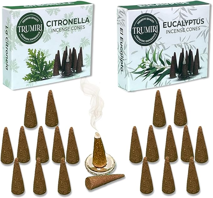 TRUMIRI Incense Cones - Combo Pack of 20 - 10 Citronella + 10 Eucalyptus Scented Cones TRUMIRI