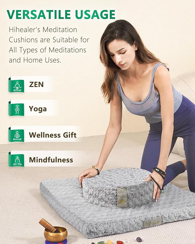 Hihealer Meditation Cushion Set – Large Rose Velvet Zafu & Zabuton Floor Pillow Traditional Tibetan Yoga Bolster for Adults Buckwheat Filled for Comfort Support - Bloomnest