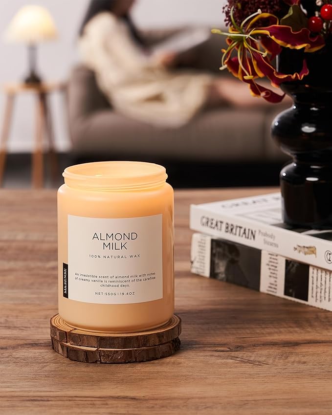 M&SENSE Almond Milk Scented Candles for Home, 19.4oz 110 Hours Long Lasting Non Toxic Natural Organic Soy Wax Relaxing Scented Candle Housewarming Gift for Friends Teachers - Bloomnest