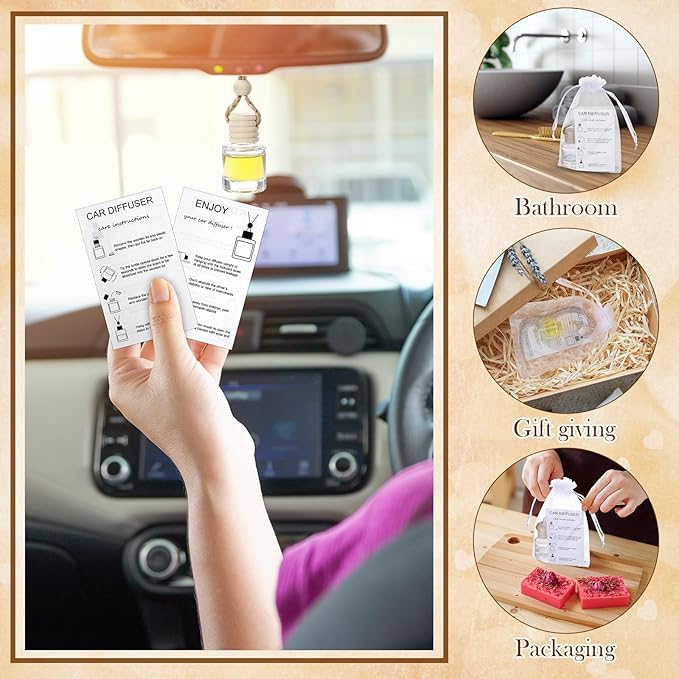 Boao 75 Sets Hanging Car Air Freshener Diffuser Bottles Empty Bulk with Car Diffuser Instruction Cards Organza Bags Glass Refillable Essential Oil Fragrance Aromatherapy Pendant (Cylindrical,Clear) - Bloomnest