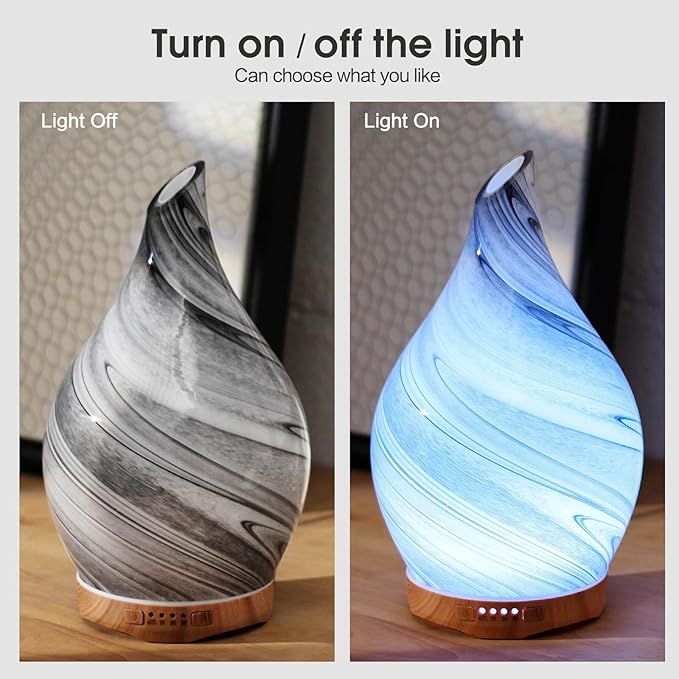 Porseme 280ml Essential Oil Diffuser Glass Color Changing Aroma Air Diffusers Aromatherapy Ultrasonic Cool Mist Humidifier 7 Running Hours Waterless Auto-Off for Sleeping, Yoga, Office, Spa (Ink) Porseme