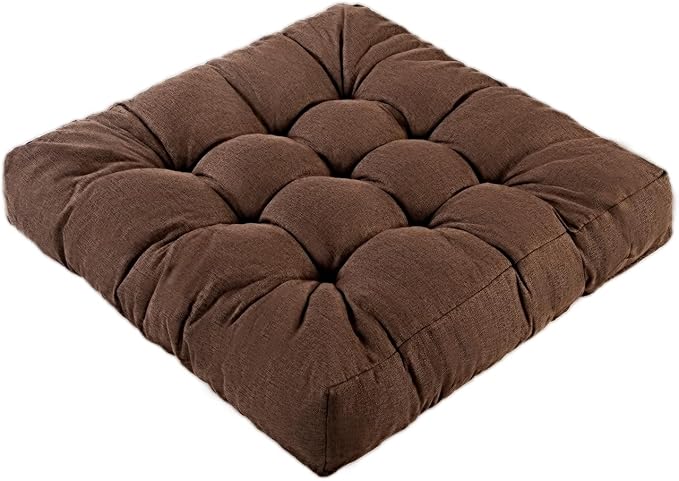 Meditation Floor Cushions, Thickened Floor Pillow for Adults, Large Square Pillows Seat Cushion for Tatami Living Room Yoga, Memory Sponge Block Added, 22x22 Inch, Brown