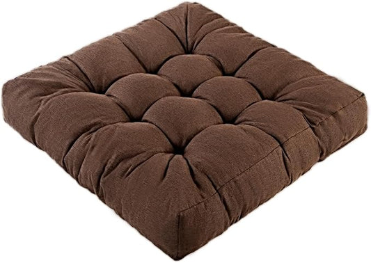 Meditation Floor Cushions, Thickened Floor Pillow for Adults, Large Square Pillows Seat Cushion for Tatami Living Room Yoga, Memory Sponge Block Added, 22x22 Inch, Brown