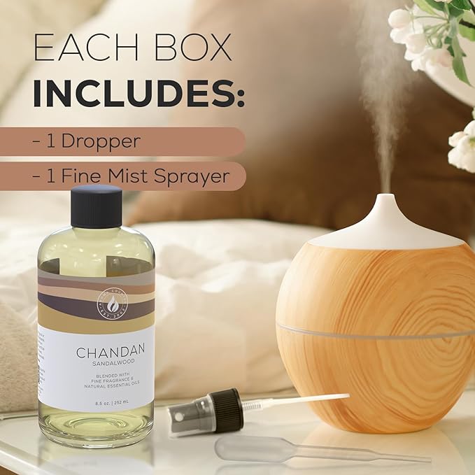 Aroma Country Chandan Diffuser Oil - Luxury Essential Oils for Diffuser Refill & Air Freshener Room Spray - Long-Lasting & Natural Home Fragrance, Sandalwood Scented Oil for Diffusers (8.5 Fl. oz) AromaCountry
