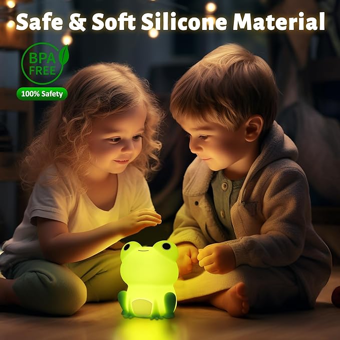 Attivolife Cute Frog Night Light for Kid, Squishy Animal Silicone Lamp, Rechargeable Portable and Dimmable Touch Control, Best Bedroom Bedside Decor Christmas Birthday Gift for Boy Girl Toddler - Bloomnest