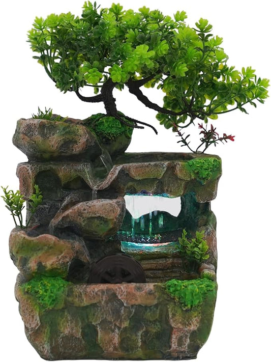 11.8" Tabletop Rockery Fountain, Tabletop Fountain Ornament W/LED, Tabletop Rockery Water Fountain, Indoor Water Fountain Rockery Ornament, Waterfall Rockery Water Fountain Desktop for Home Office - Bloomnest