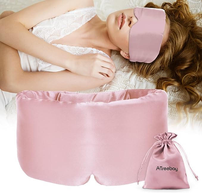 Silk Sleep Mask for Women Men, Mulberry Silk Eye Sleeping Mask & Blindfold with Adjustable Strap, Blackout Eye Cover for Sleep Travel Yoga Nap, Large Size, Light Plum - Bloomnest