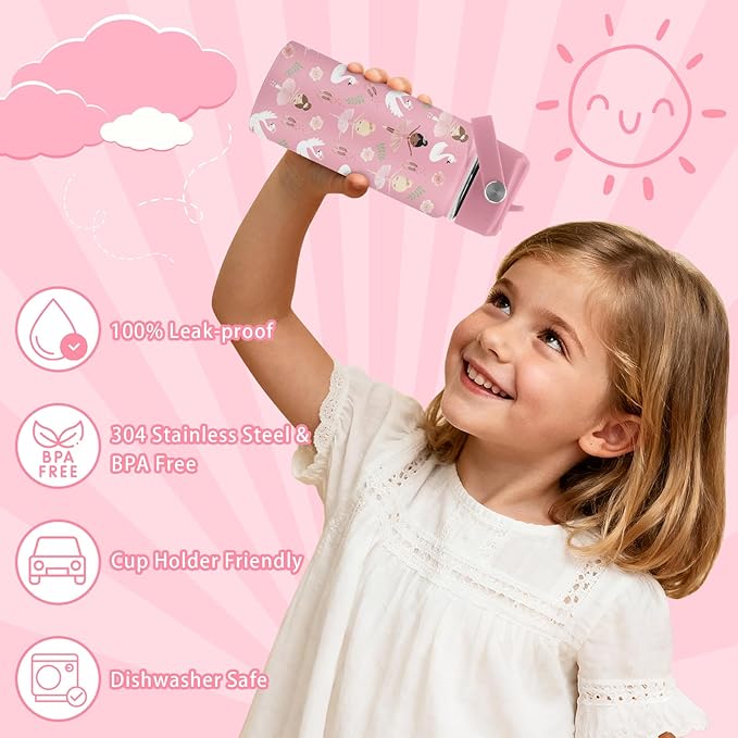 Ballet Water Bottle, 16oz Ballerina Girls Stainless Steel Insulated Water Bottle with Straw Lid, Ballerina Cup Tumbler Birthday Gifts for Kids Teen Girls School - Bloomnest