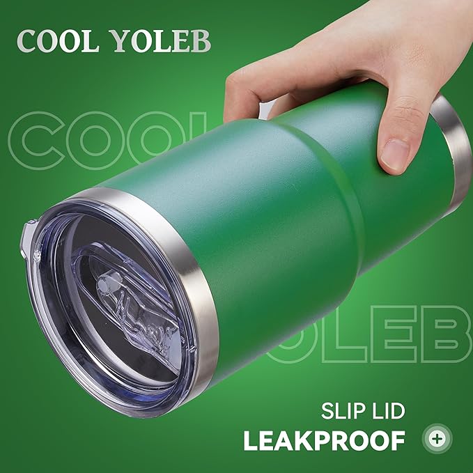 30 oz Tumbler with Lid Stainless Steel Tumblers Vacuum Insulated Cup Reusable Powder Coated Travel Mug Double Wall Leak Proof Portable Cups Keep Cold Drinks for 12 Hours, Dark Green, 1 Pack