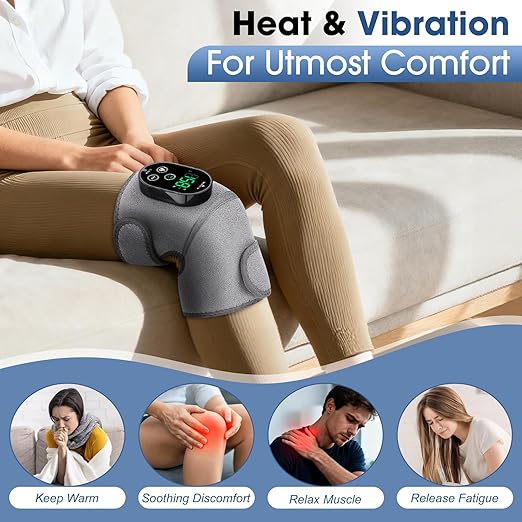Cordless Heated Knee Massager 3-in-1 Electric Knee Massager with Heat Heating Pad Elbow Shoulder Pain Relief,Heated Knee Brace for Arthritis with Massage with 3 Vibration & 6 Heating Modes - Bloomnest