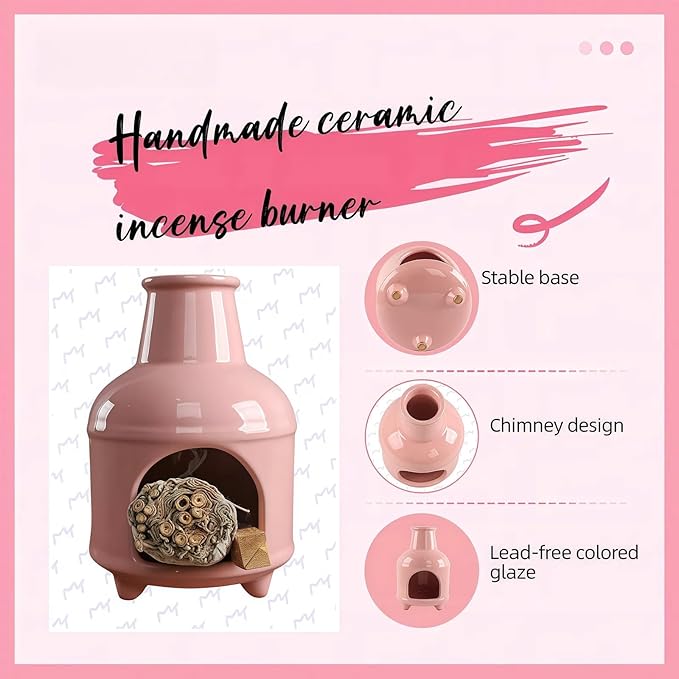 Handmade Red Ceramic Palo Santo Holder Burner & Sage Holder - Mini Tabletop Chiminea Burner Tray with Ash Catcher, Decorative Incense Holder for Spiritual Meditation & Yoga - Bloomnest