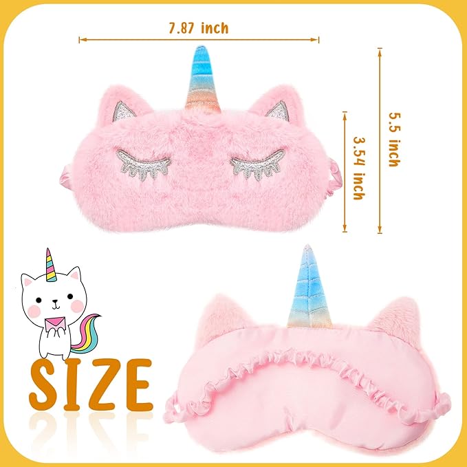 3 Pieces Sleep Mask for Kids, Girls Plush Sleeping Eye Cover Soft Eye Blindfold Cover Animal Shade for Kids(Pink,Bunny, Cat and Unicorn Style) - Bloomnest