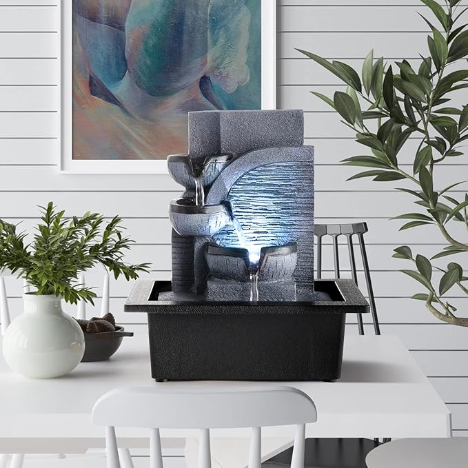 WICHEMI Water Fountains Indoor Waterfall Fountain Tabletop Fountain with LED Light Water Feature Indoor Zen Meditation for Home and Office Indoor Spaces Decor (Style 6)