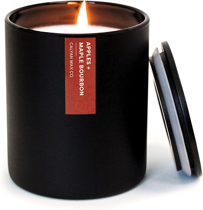Calyan Wax Co. Apples & Maple Bourbon Scented Candle - 75 Hour Burn - Luxury Non Toxic Soy Wax Candles - Long Lasting Black Tumbler Jar Candle for Home - 10.2oz - Bloomnest