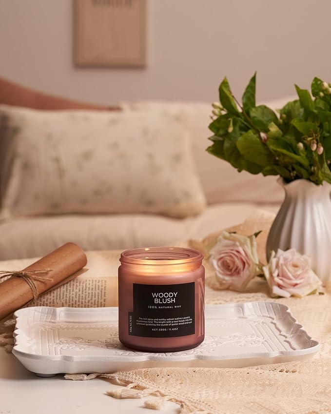 M&SENSE Rose Oudwood Scented Candle, 11.6oz 70 Hours Natural Soy Wax Long Lasting Slow Burning Candles, 2 Wick Relaxing Aromatherapy Gifts for Home Decor - Bloomnest