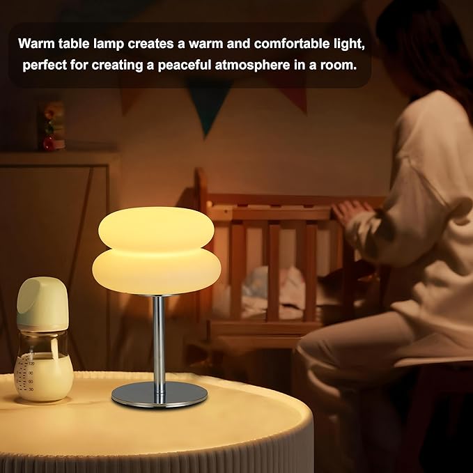 Vintage Table Lamp for Bedroom, Mid Century Modern Dimmable Night Light, Aesthetic Egg Tart Desk Lamp, Cozy Ambient Lighting for Living Room & Home Decor (White, Not-Glass) - Bloomnest