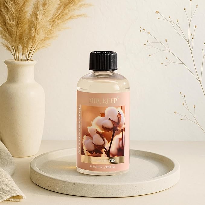 Airkeep Reed Diffuser Oil Refill with Diffuser Sticks, 6.76 Fl Oz(200ml) Clean Cotton Scented Oils, Aroma Therapy, Home Fragrance & Air Freshener, Office Décor, Decoration - Bloomnest