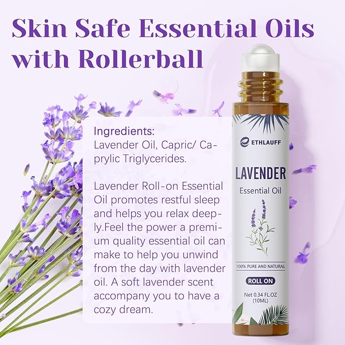 Lavender Essential Oil Roll On, Lavender Touch Essential Oil - 10 mL Roll On for Sleep and Relaxation - Bloomnest