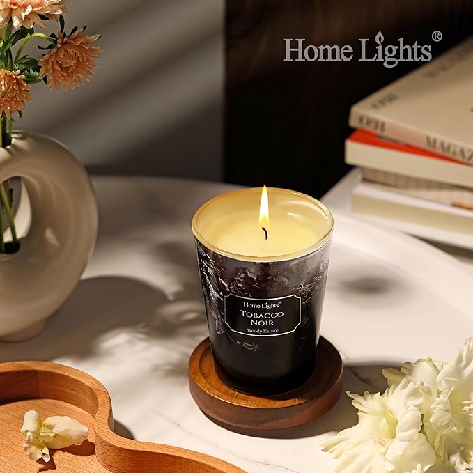 HomeLights Scented Candles for Women & Men, 6.7oz Candle Jars Aromatherapy Single Wick Candle, Ideal for Industrial Chic Home Decor and Gifts, Tobacco Noir - Bloomnest