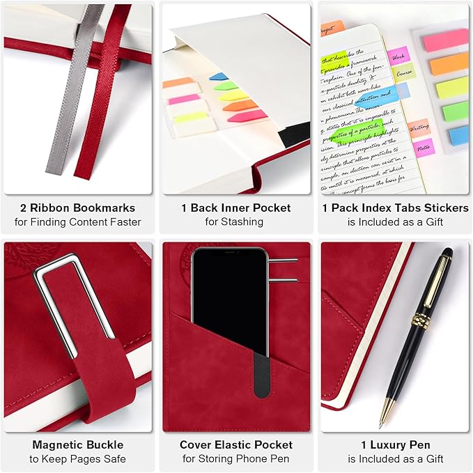 Lined Notebook Journal for Men Women, 365 Pages Numbered College Ruled Notebook, Hardcover Leather Journal with Pen & Gift Box, Thick Daily Diary, Professional Notebooks for Work, School, Business, A5 - Bloomnest
