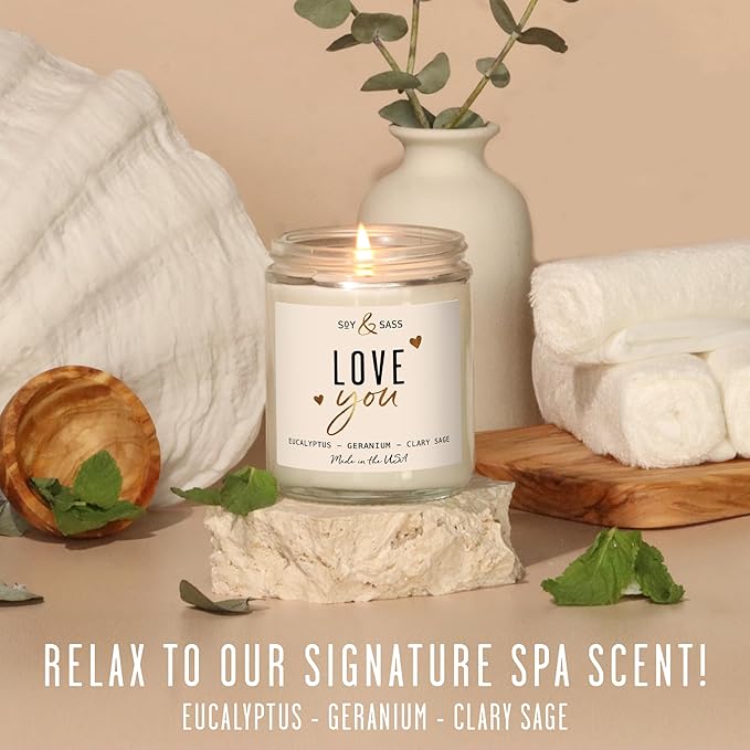 Valentines Day Gifts for Her, Valentine Candles -I Love You Candle, w/Eucalyptus & Geranium I I Love You Gifts for Her I Valentines Day Candle for Wife, Girlfriend I 9oz, 50Hr Burn, USA Made - Bloomnest