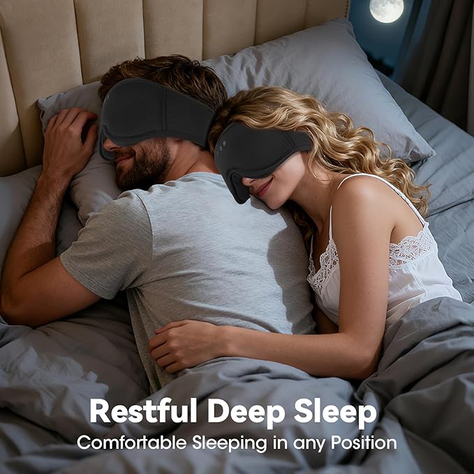 3D Bamboo Cotton Sleep Mask with Bluetooth 5.4 Headphone, Music Wireless Bluetooth Blackout Eye Mask for Side Sleepers, Earphones HD Speaker Microphone for Travel, Gifts for Women Men, Black - Bloomnest