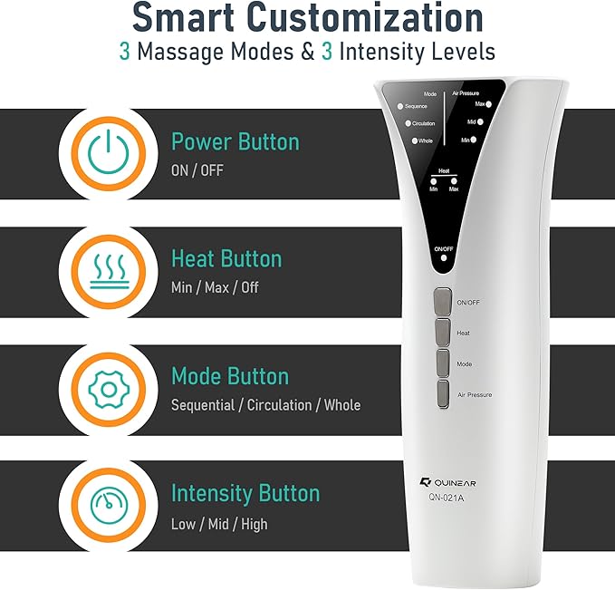 QUINEAR Leg Massager with Heat and Air Compression,Foot and Calf Massager for Circulation and Pain,Compression Boots with 3modes and 3 Intensities,Gift for Dad Mom - Bloomnest
