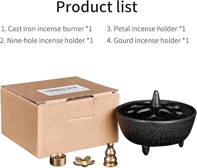 Cast Iron Incense Burner - 4 in 1Incense Holder Burner Set, Three-Legged Incense Ash Catcher with Lid for Rituals, Decoration, Etc - Bloomnest