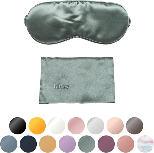 BLISSY Silk Sleep Mask - Mulberry Silk 22 Momme 6A Fibers - Complete Blackout - Hypoallergenic - Pull On - Matcha - Bloomnest
