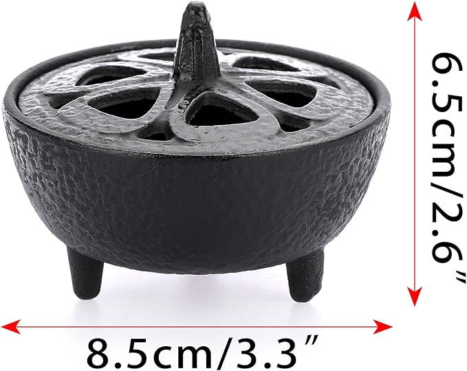 JUXYES Vintage Tripod Incense Burner Holder with Lid, Cast Iron Incense Holder Metal Cauldron Censer Antique Cone Coil Incense Burner Holder for Incense Resins, Charcoal, Cones or Wax Melts - Bloomnest
