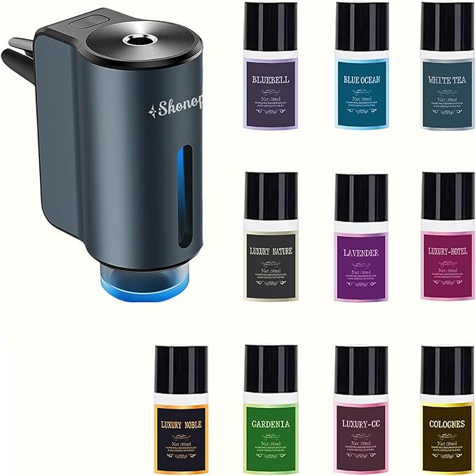 Car Air Freshener Diffuser,Smart Car Aroma Diffuser Air Freshener Spray Automatic with 10PCS Cologne Aromatherapy Oil (Grey) - Bloomnest