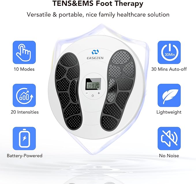 Foot Massager for Neuropathy, TENS & EMS Foot Circulation Stimulator for Pain Relief, 10 Modes and 20 Intensities, Relieve Swelling, Cramps, RLS & Plantar Fasciitis - Gifts for Mom Dad - Bloomnest